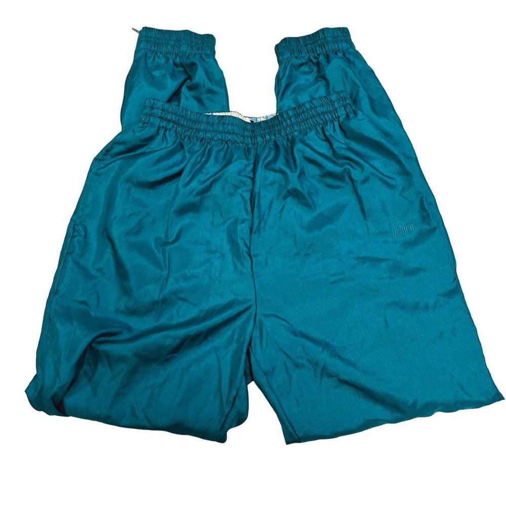 VINTAGE Prince Sportswear Trackpants Womens Medium Teal Windbreaker Tennis 90s - Picture 13 of 14